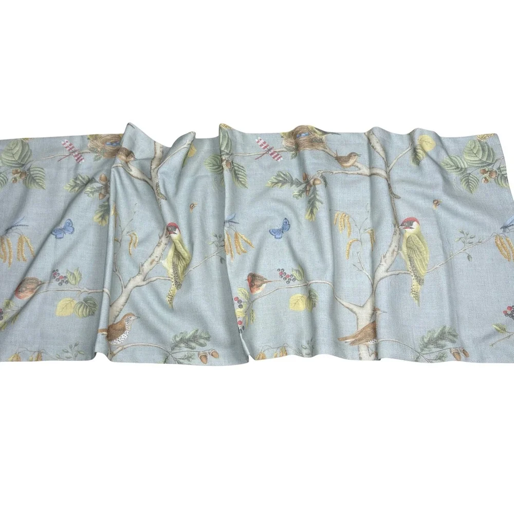 VOGOL Cotton Linen Bird Print Valance Set 2 Blue Green Woodland Nature 52x18